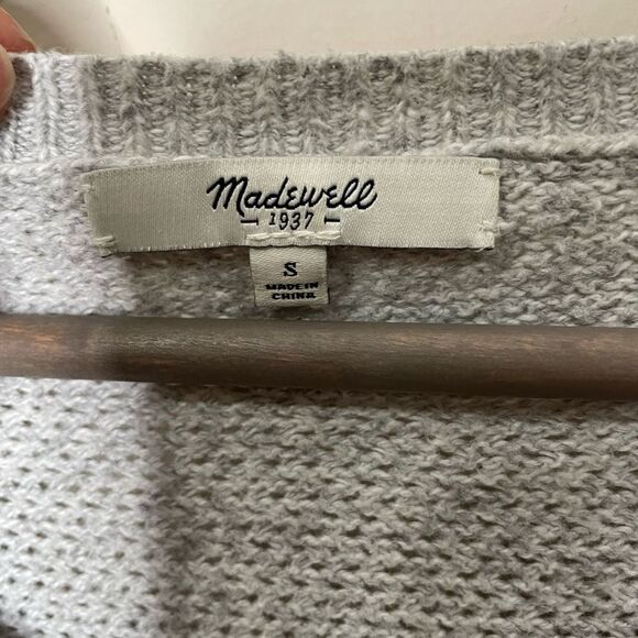 Madewell Grey Waffle Sweater W/ Curved Hem - Picture 3 of 4